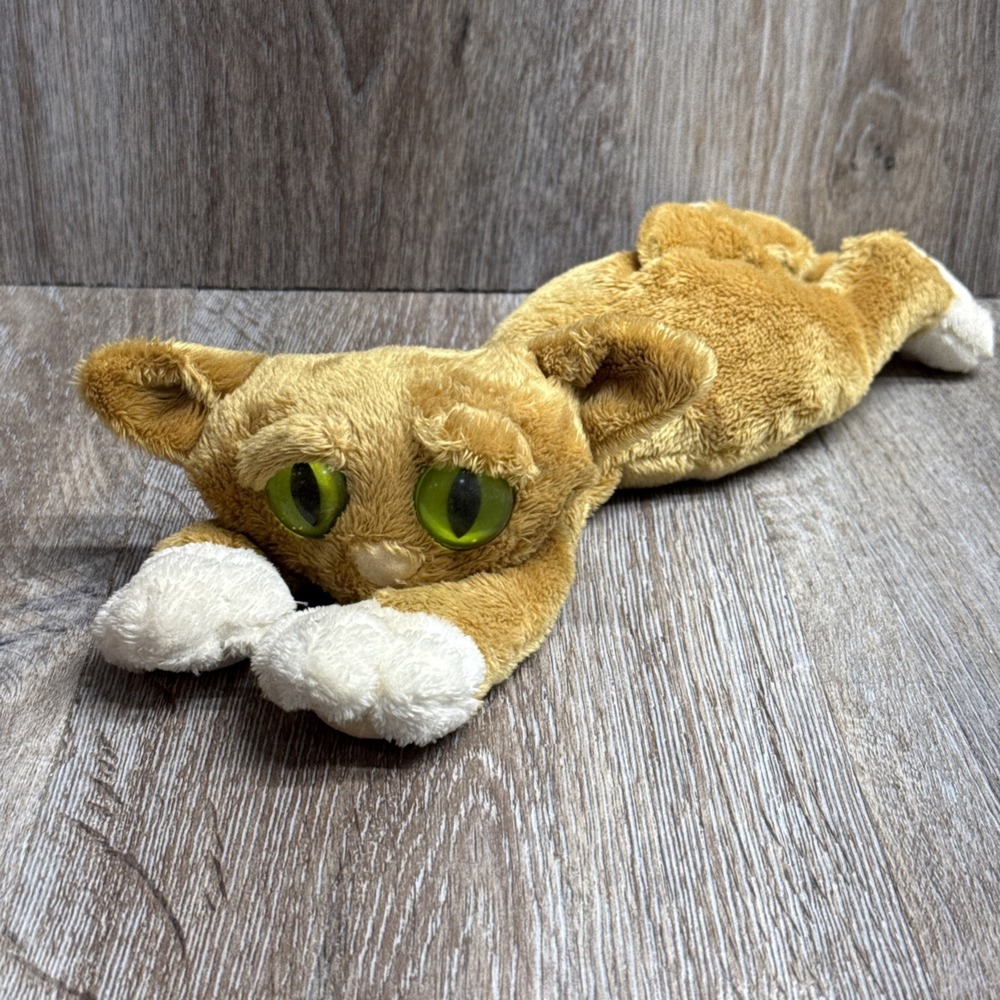 VTG/RETIRED Manhattan Toy 15" Orange Lanka Cat Plush Green Eyes White Paws 2002